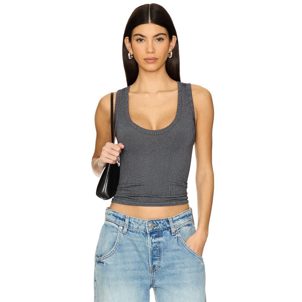 Free People NWT Slate Textured Ribbed Knit V-Neck Stretch Tank Top L